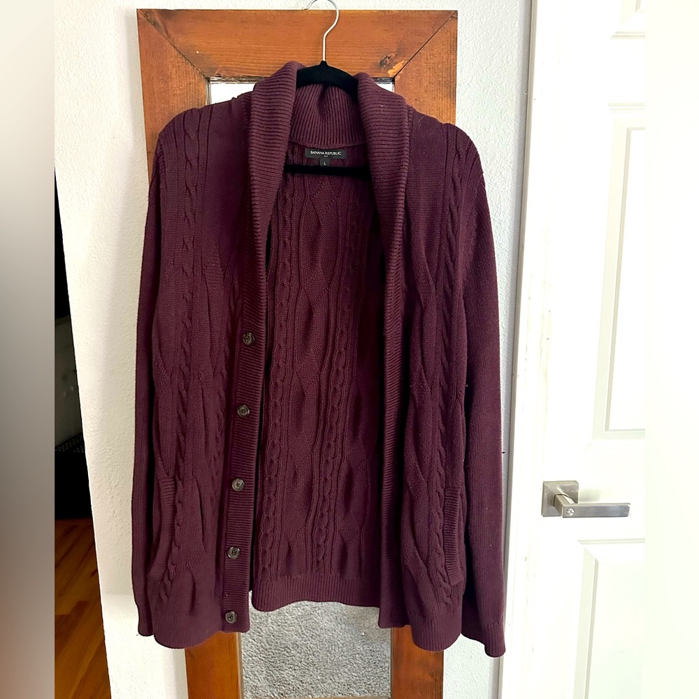 Banana Republic Women’s Cable-Knit Cardigan - Burgundy - Large